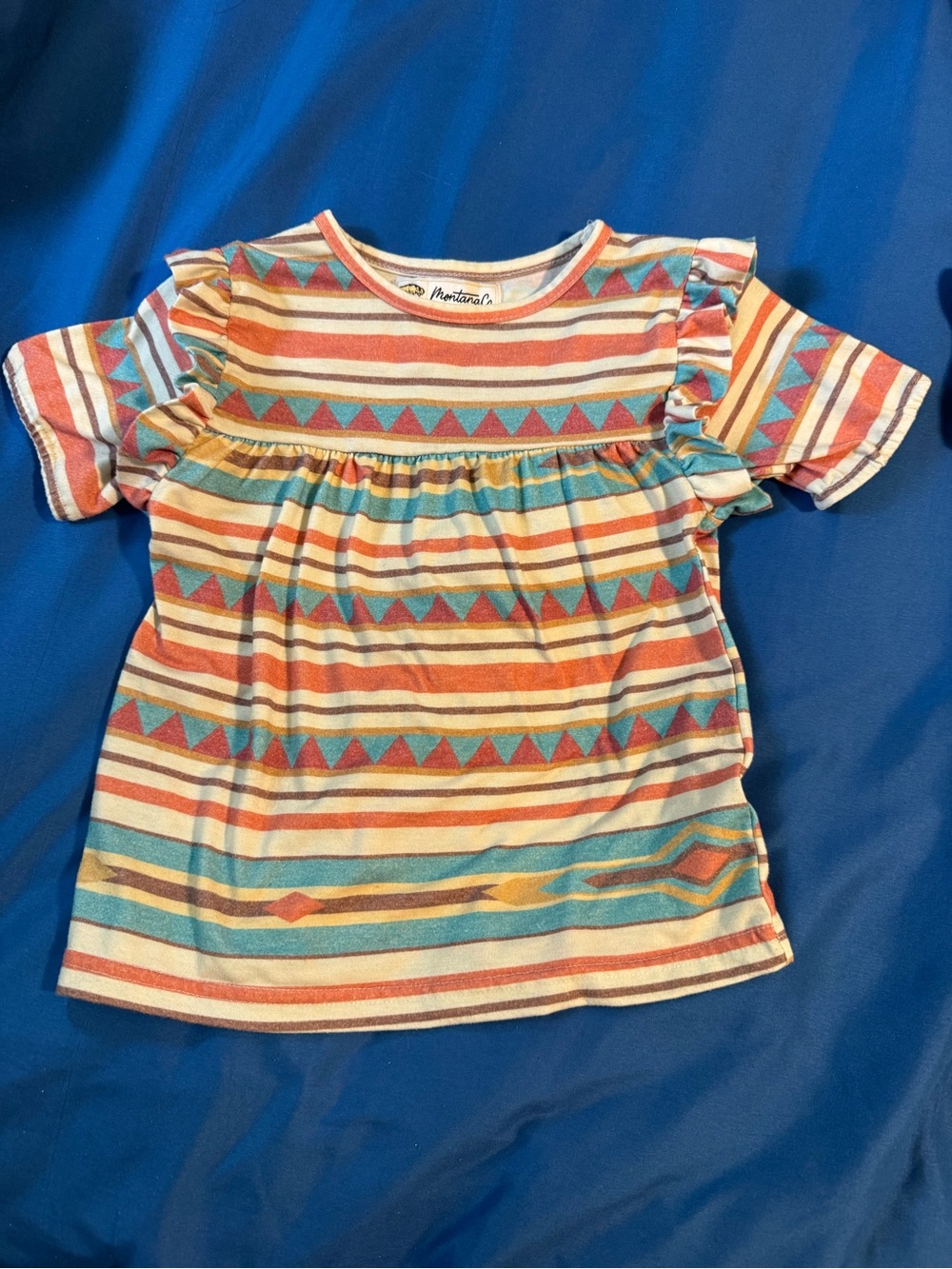Montana Kids Multicolor Striped Ruffle Sleeve Tee
